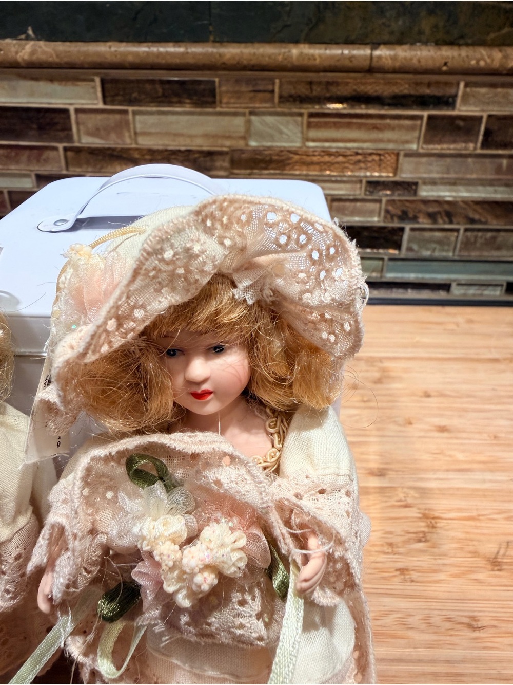 Kurt Adler Porcelain Victorian Girl Doll Ornaments in Cream and Pink - Picture 4 of 11